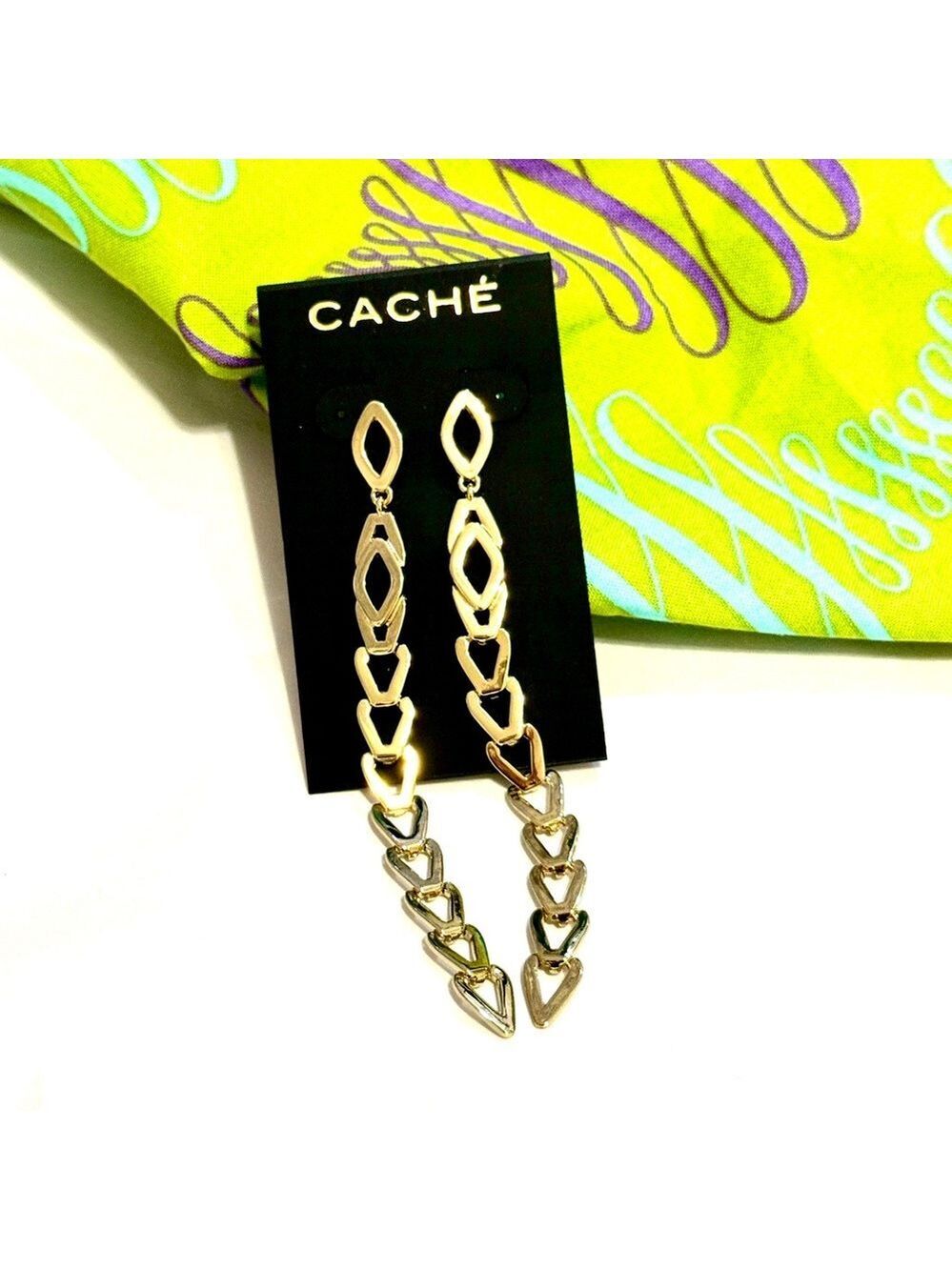 Cache Gold Tone Linked Statement Earrings NWT